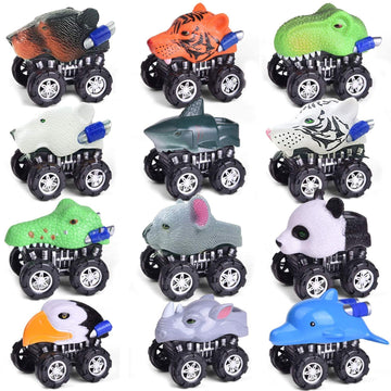 Liberty Imports 12 Pack Monster Truck Pull Back Cars, Large Animal Toy Pullback Racers Vehicles Party Favors Play Set for Kids, Boys, Toddlers