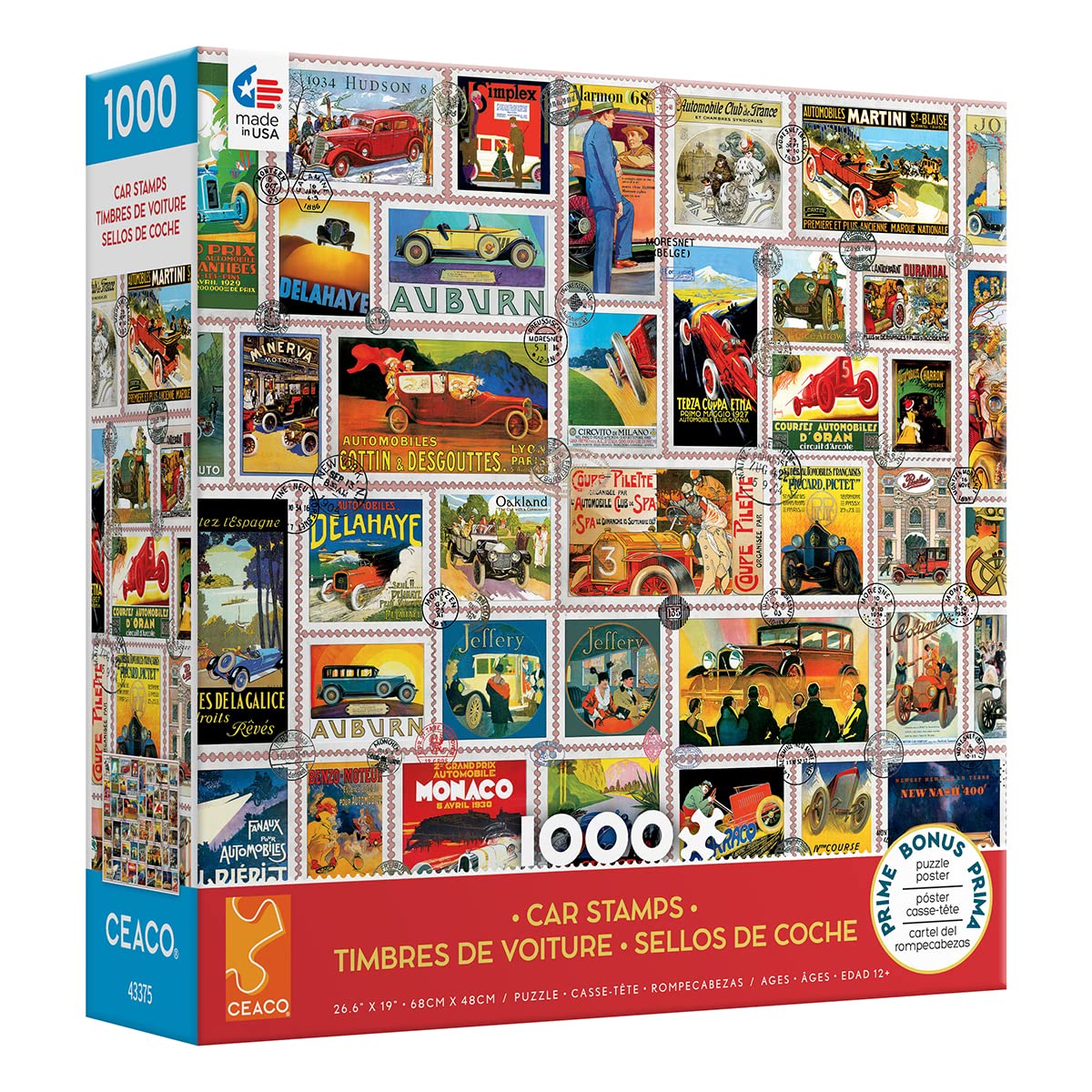 Ceaco - Barbara Behr - Stamps - Car Stamps - 1000 Piece Jigsaw Puzzle, 26.6 x 19