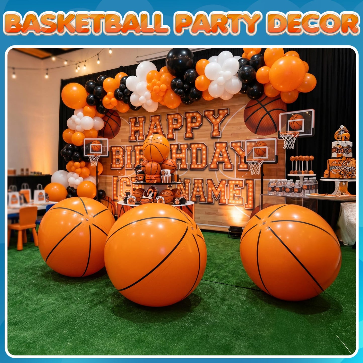 24-Inch Giant Inflatable Basketballs - Blow Up Party Decoration - 3 Pack