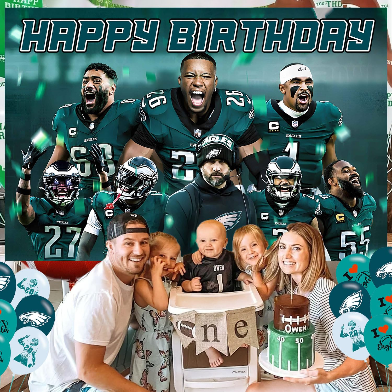 American Football Birthday Party Decoration,Photo Background 5 x 3 FT, 18 Pcs Balloons,Philadelphia Merch Party Backdrop Supplies