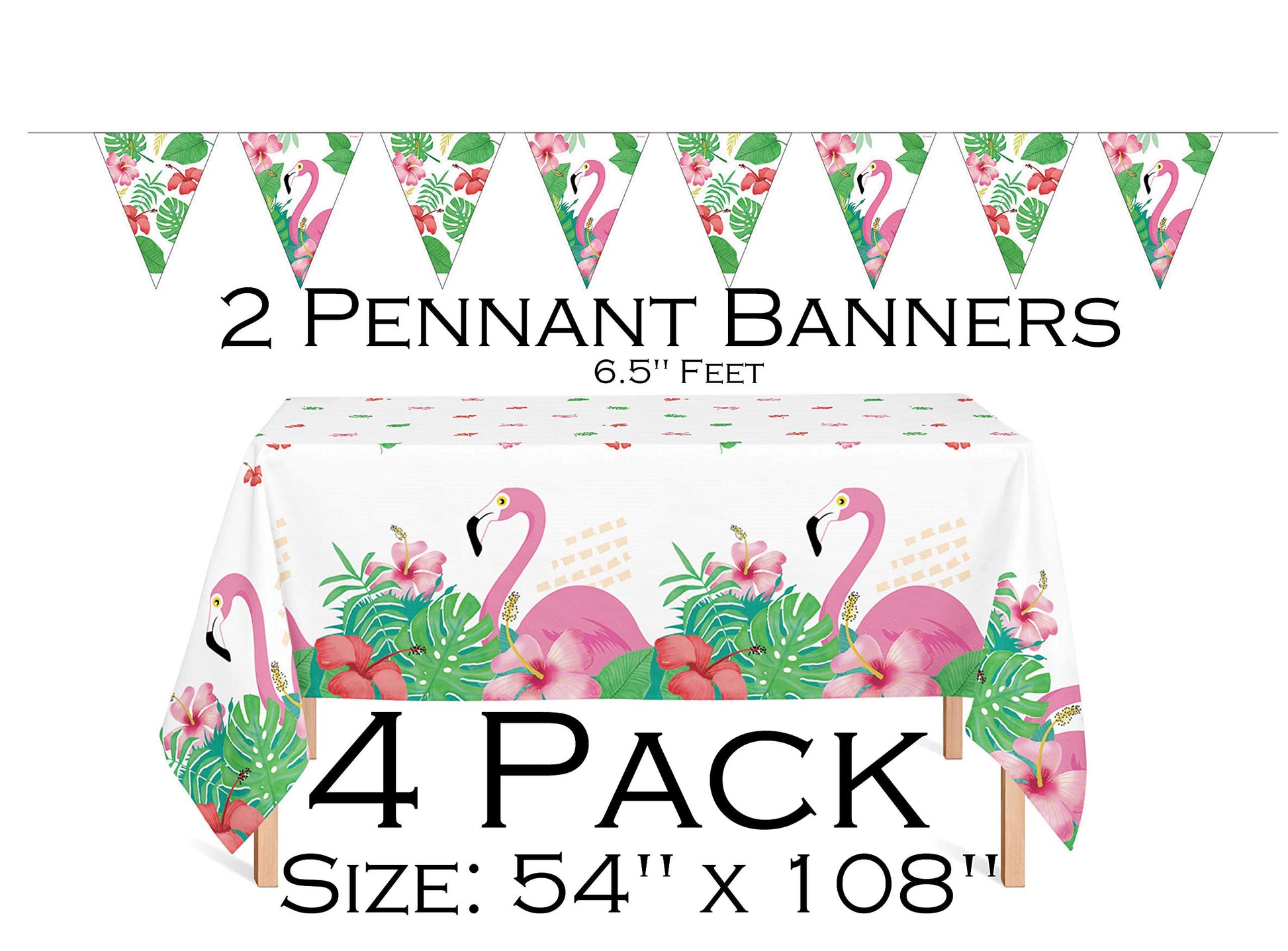 Oojami Flamingo Tablecloths 4 Pack - Tropical Birthday Party Decorations, Hawaiian Luau Plastic Table Covers, Disposable & Waterproof, 54 x 108 Inch