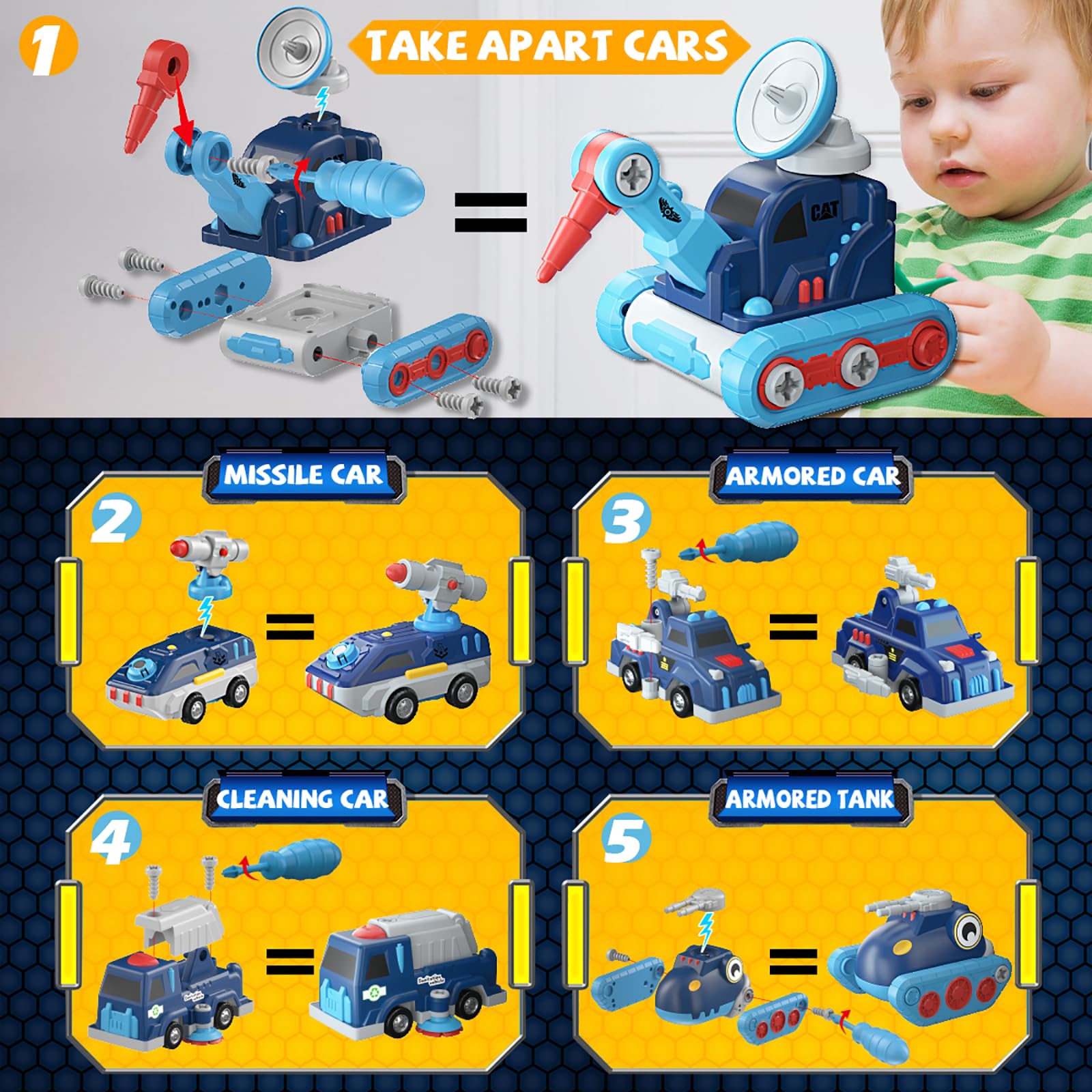 Take Apart Vehicle Magnetic Toy Transform Car Dinosaur Robot Building Tool