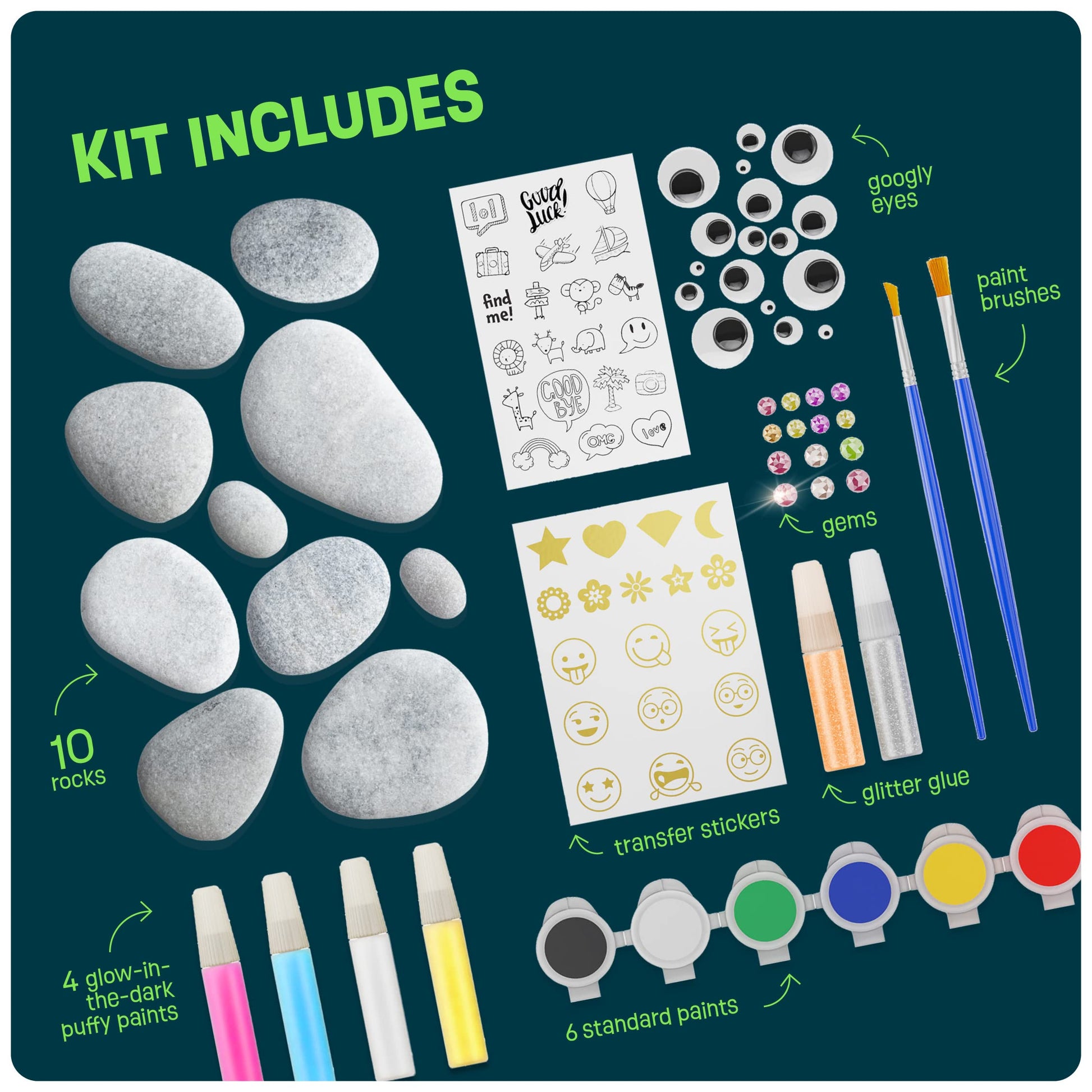 Dan&Darci Kids Rock Painting Kit - Glow in The Dark - Gifts Arts & Crafts for Boys and Girls Ages 6-12 - Craft Activities Kits - Creative Art Toys