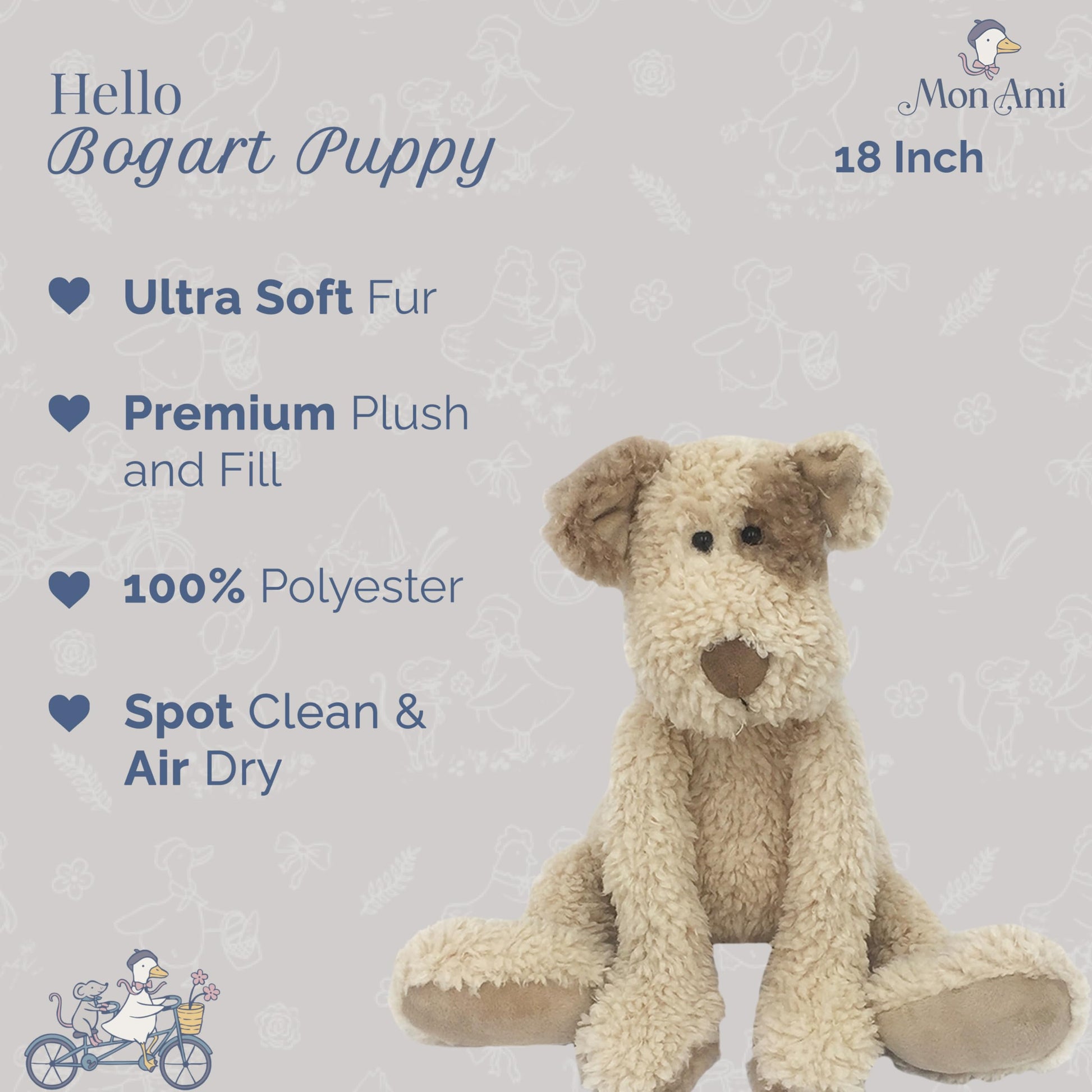 MON AMI Bogart Shaggy Puppy Plush Toy, 18-Inch Soft Cuddly Dog Toy Gift