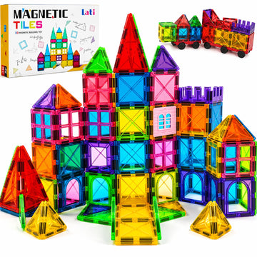 LATI 130-Piece Magnetic Tiles Building Toy Large Set for Kids,Magnetic Building Blocks Construction Set,Open-Ended Play STEM Educational