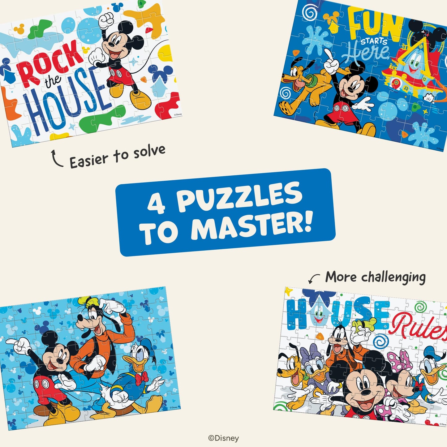Ceaco - Disney - Mickey's Clubhouse - 4 X 1 Kids Multipack - Engaging Puzzle Perfect for Game Nights - Finished Size Varies