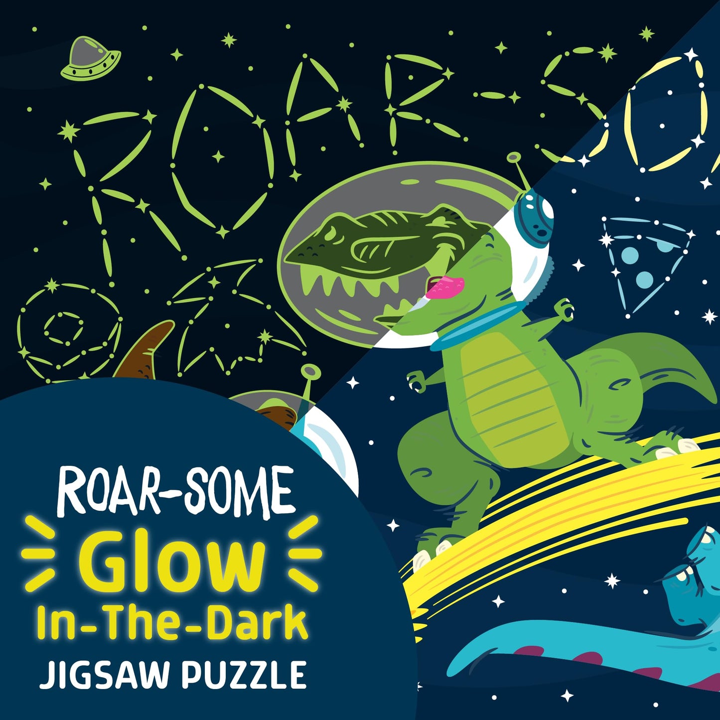 Chuckle & Roar - Roar-Some Glow in The Dark Jigsaw Puzzle for Kids - 100 Piece Educational Space Dino Puzzle - Ages 6+ - Fun Learning, Fine Motor