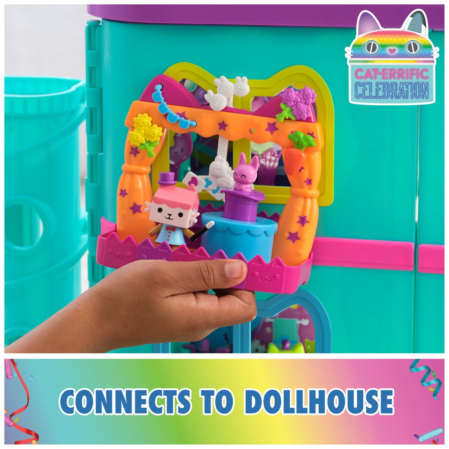 DreamWorks GABBY'S Dollhouse, Baby Box Talent Show Balcony Playset, 8-Pcs with Toy Figures, Doll House Accessories & Sensory Play, Kids Toys for Girls