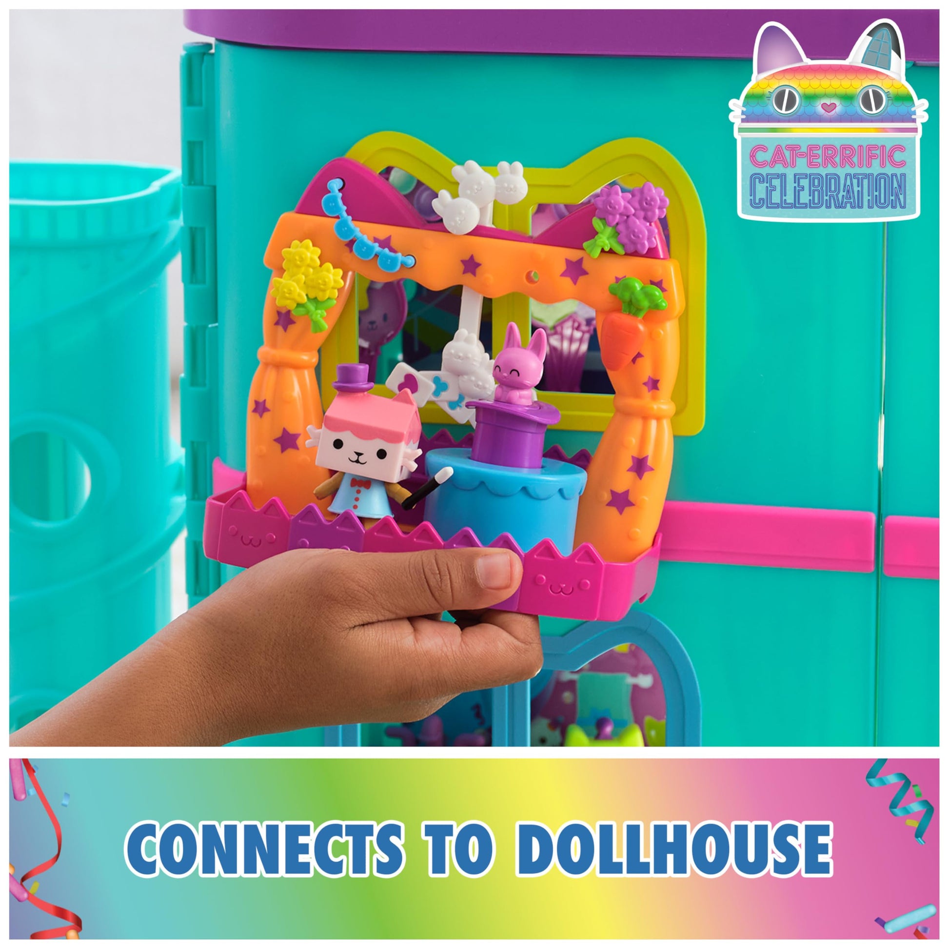 DreamWorks GABBY'S Dollhouse, Baby Box Talent Show Balcony Playset, 8-Pcs with Toy Figures, Doll House Accessories & Sensory Play, Kids Toys for Girls