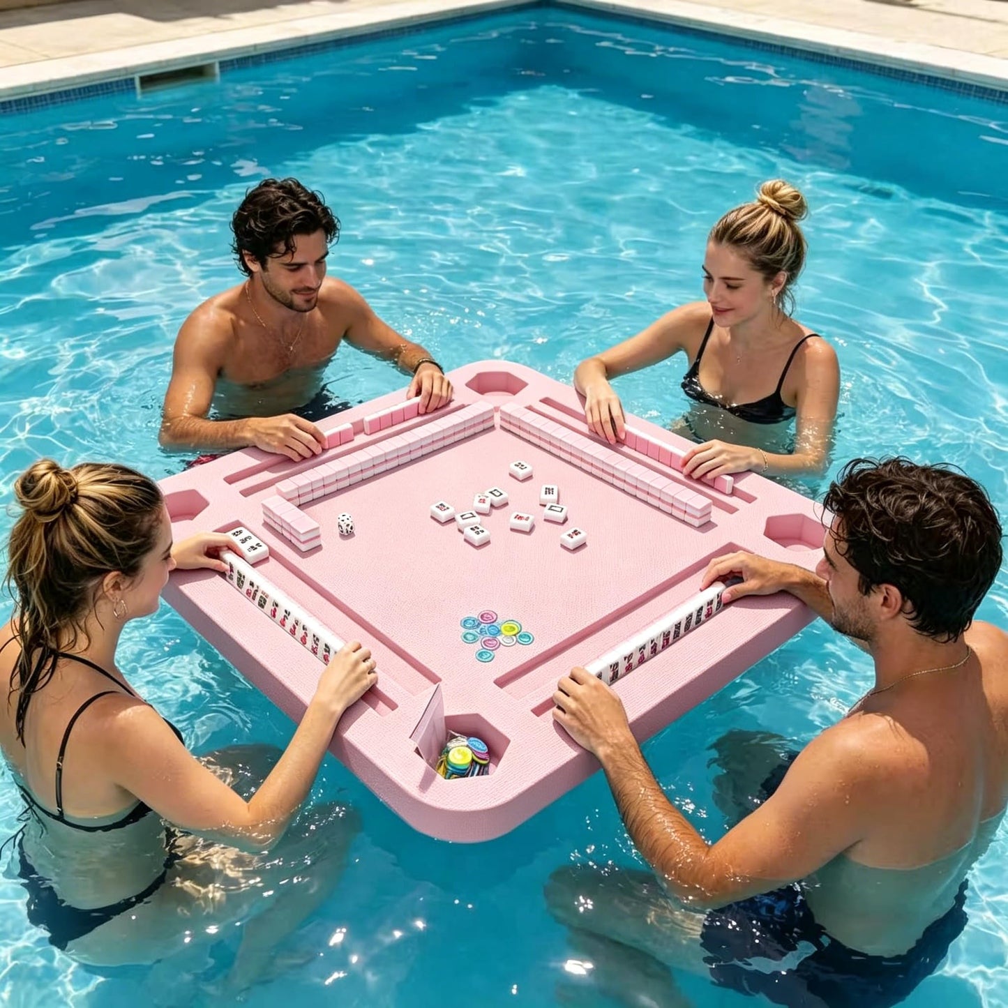 TheClouds Floating Mahjong Table for Pool, 31.5" x 31.5" Waterproof Mahjong Table, Floating Mahjong Board & Game Tray for Hot Tub, Outdoor Party, Card