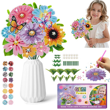 Crafts for Girls 8-12 - Make Your Own GEM Art Flower Bouquet - Arts and Crafts for Kids Ages 8-12 - Diamond Art Kits for Kids - 5D Dimond Art