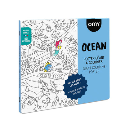 Omy Giant Coloring Poster - Ocean | Discover Magical Underwater Creatures and Lost Treasures | 40 x 28 Inches | Creative Play and Fun for Kids, Teens