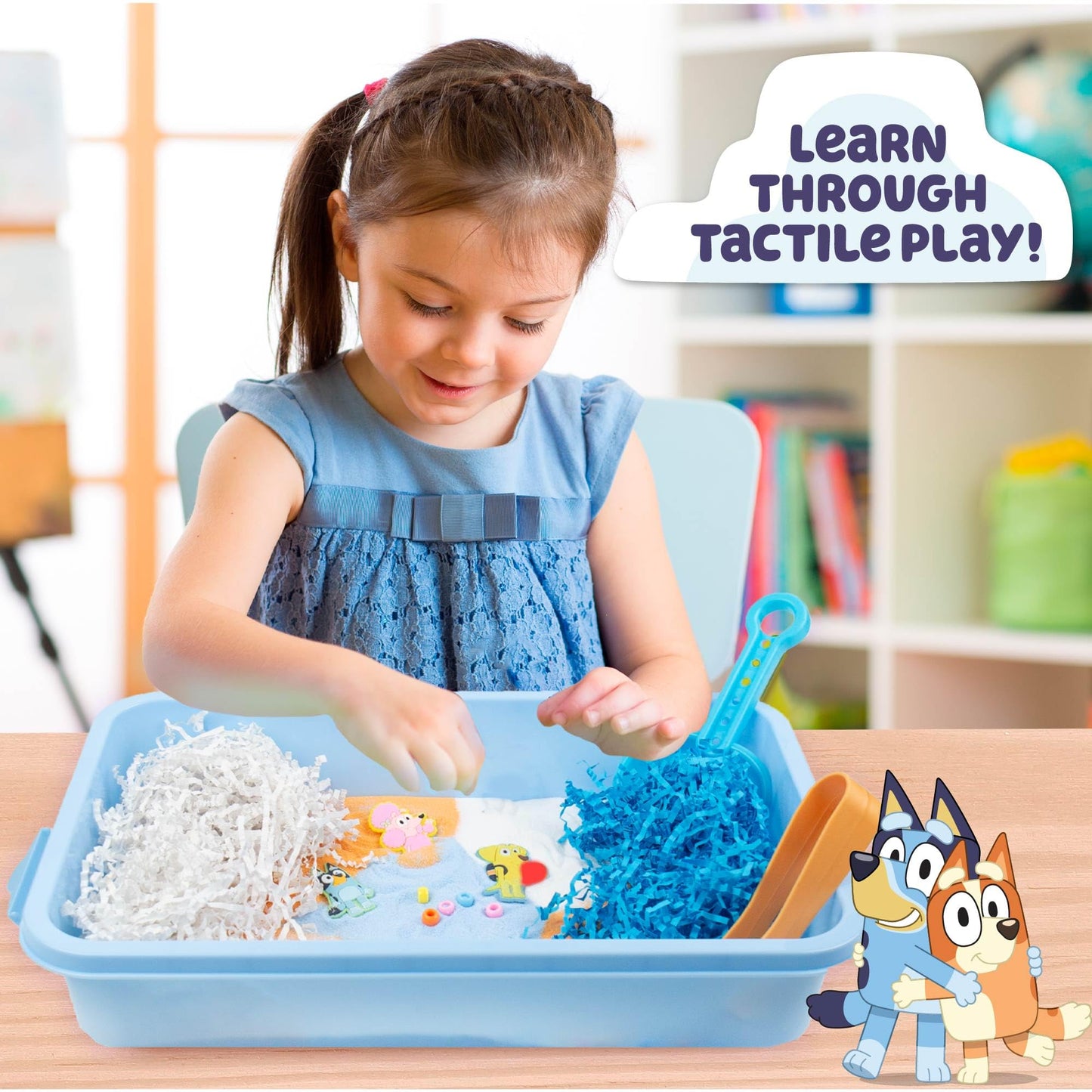 Official Bluey Seek & Find Sensory Bin, Ready-to-Use Sensory Toys, Sensory Bin for Kids with Lid, Play Sand, Scoops & Tongs, Exclusive Toys