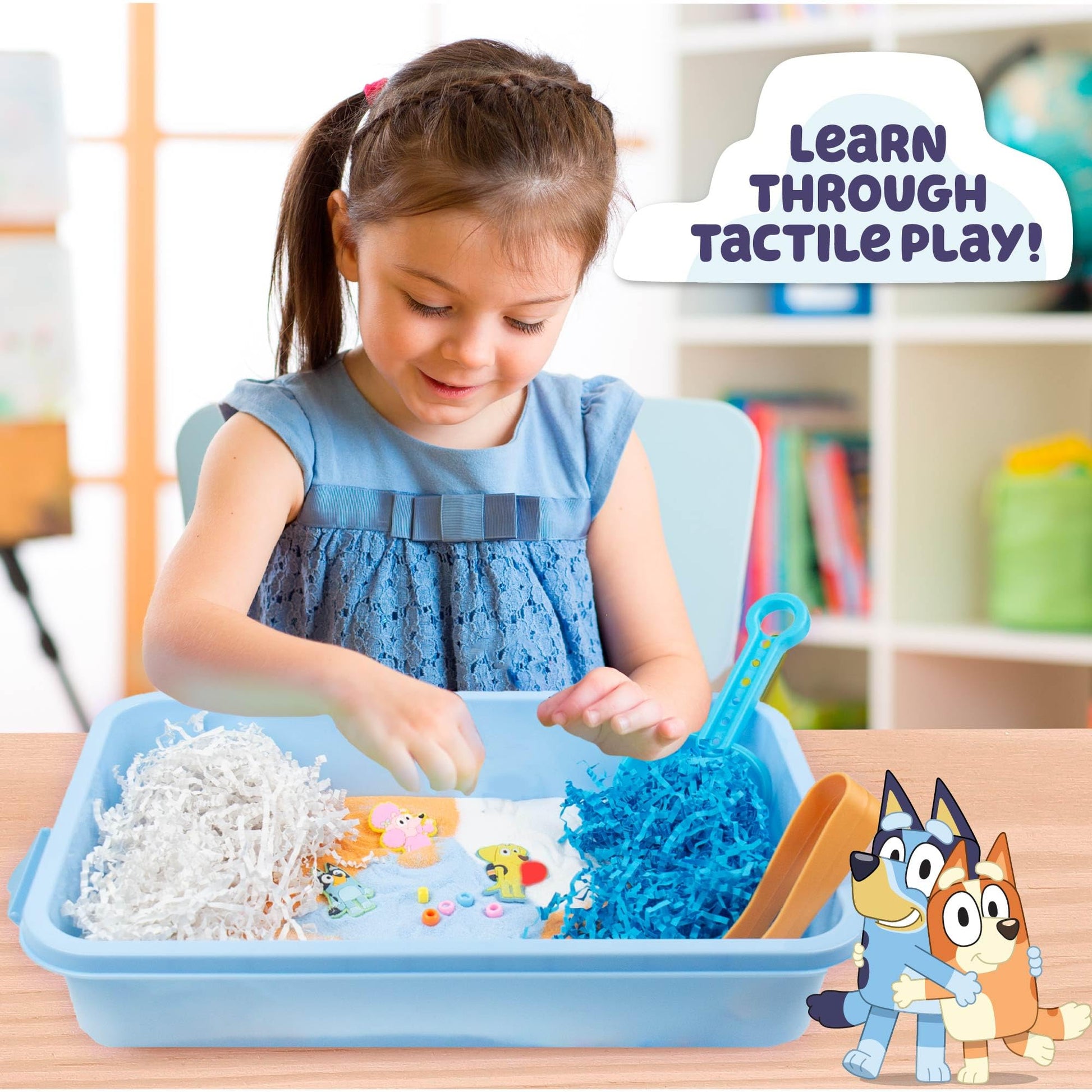 Official Bluey Seek & Find Sensory Bin, Ready-to-Use Sensory Toys, Sensory Bin for Kids with Lid, Play Sand, Scoops & Tongs, Exclusive Toys