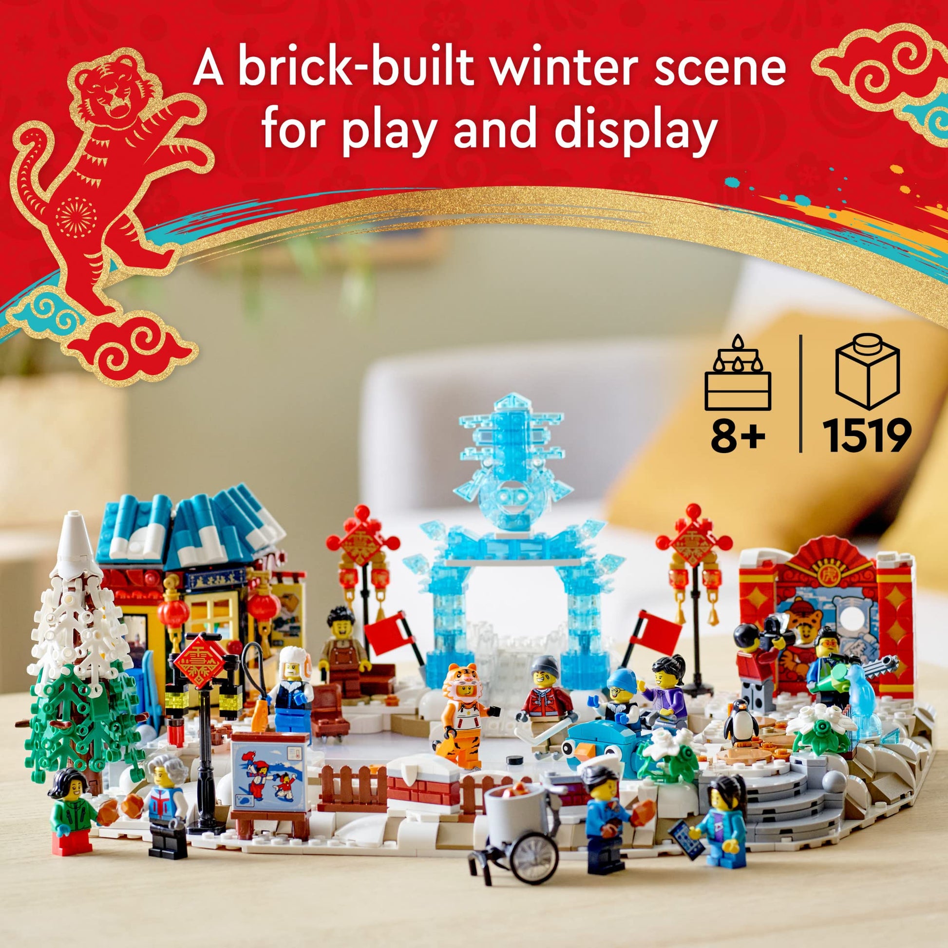 LEGO Lunar New Year Ice Festival 80109 Building Kit; Gift Toy for Kids Aged 8 and Up; Building Set Featuring a Detailed Winter Scene, Chun Ice