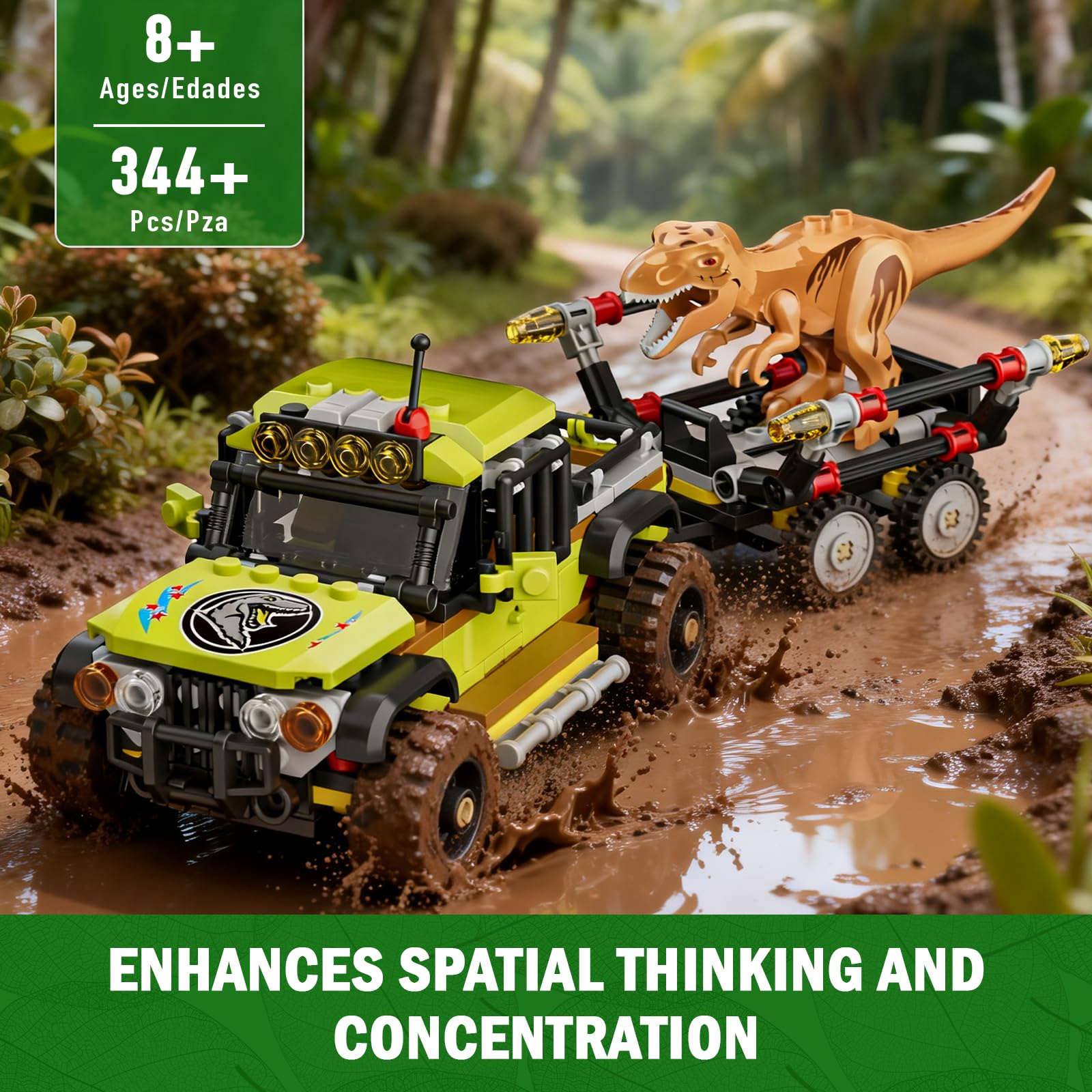 Mould King Pickup Truck Building Blocks with T-Rex Dinosaur, 344 PCS