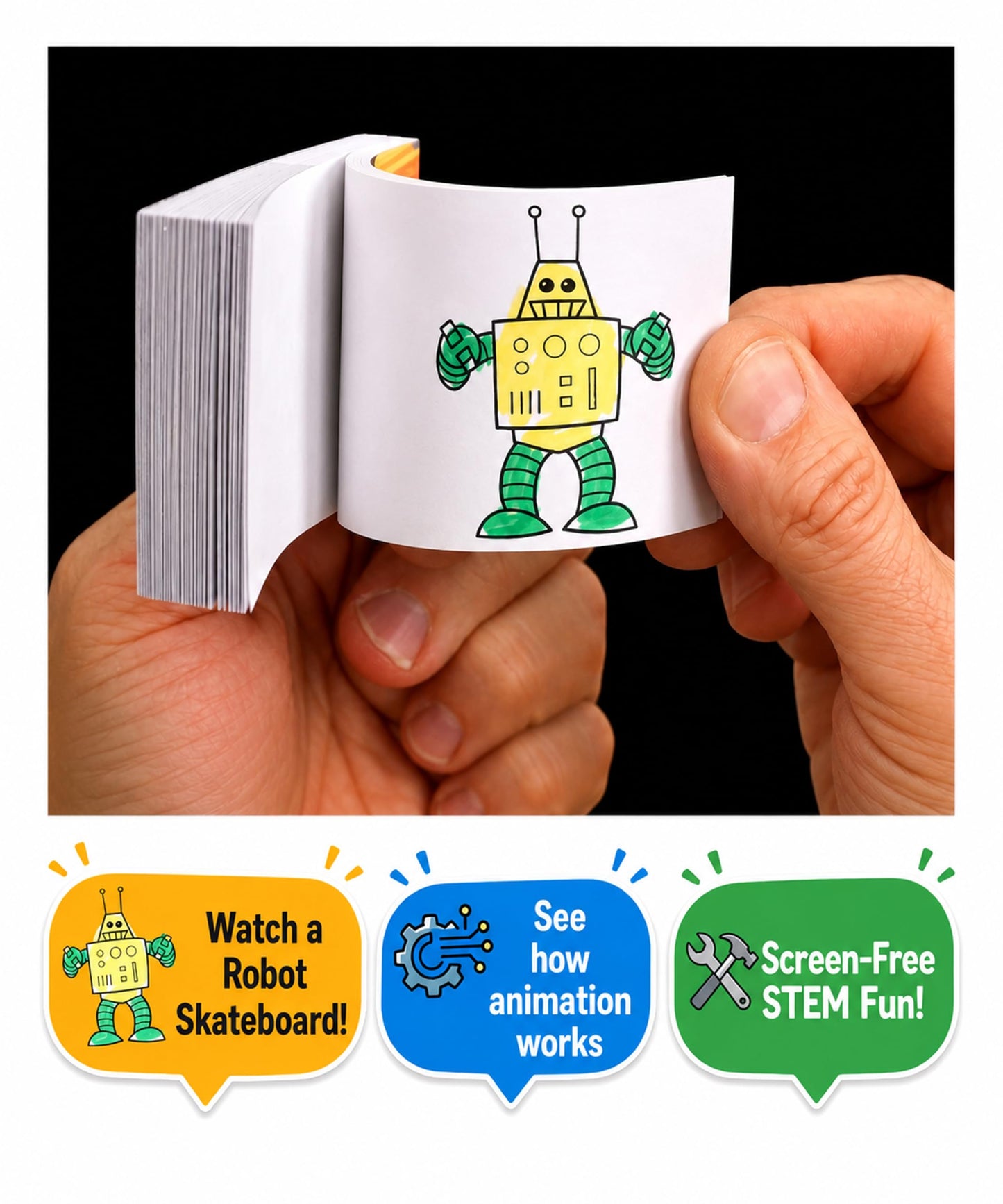 Fliptomania Flipbook Make-Your-Own Flip Book Kit for Kids 3 Pack, Rocket, Robot, & Blank DIY Flipbook Paper, Drawing Kids Arts & Crafts Project Set