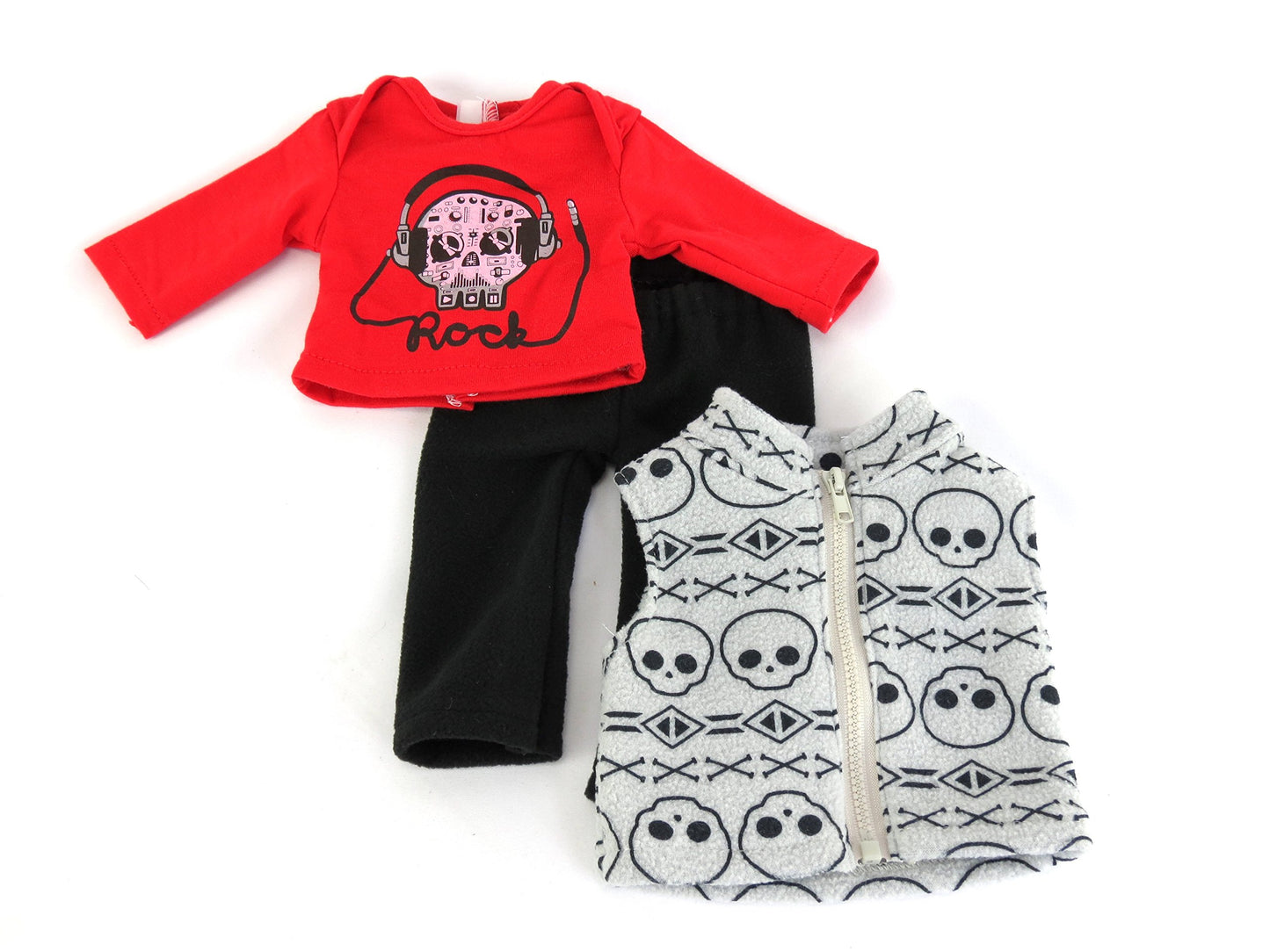 American Fashion World Boy’s Skull 3 Piece Vest and Pants Set for 18-Inch Dolls | Premium Quality & Trendy Design