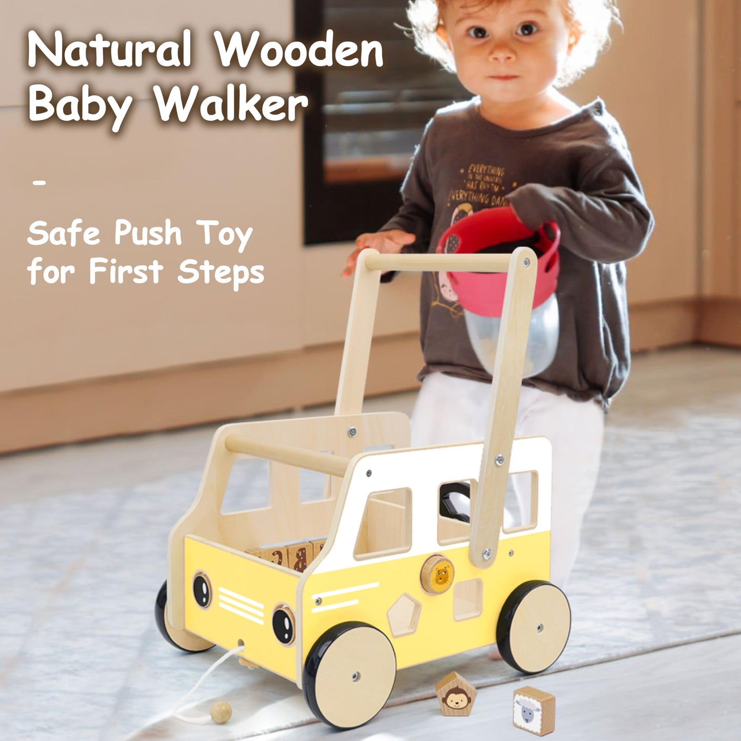 Pillowhale Wooden Baby Walker, First Birthday Gifts for Boys & Girls