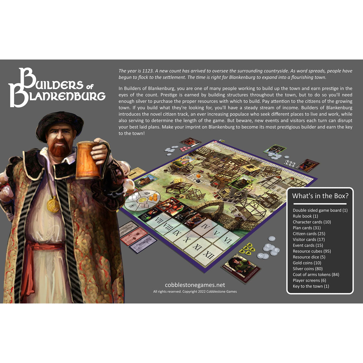 Cobblestone Games Builders of Blankenburg: 2nd Edition Board Game - Worker Placement, Ages 14+, 2-5 Players