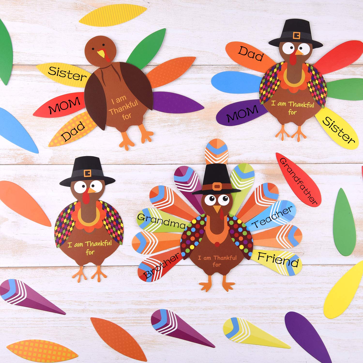 MIAHART 312 Pcs Thanksgiving Turkey Craft Kit DIY Turkey with Colorful Feathers and 320 Pcs Dot Glues Thanksgiving Stickers for Thanksgiving Party