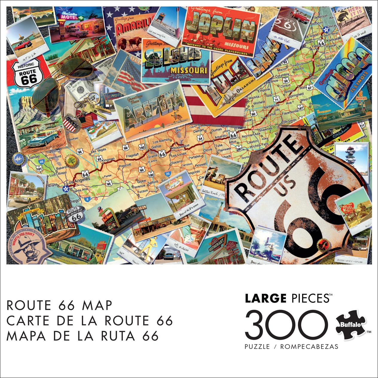 Buffalo Games - Route 66 Map - 300 Large Piece Jigsaw Puzzle for Adults
