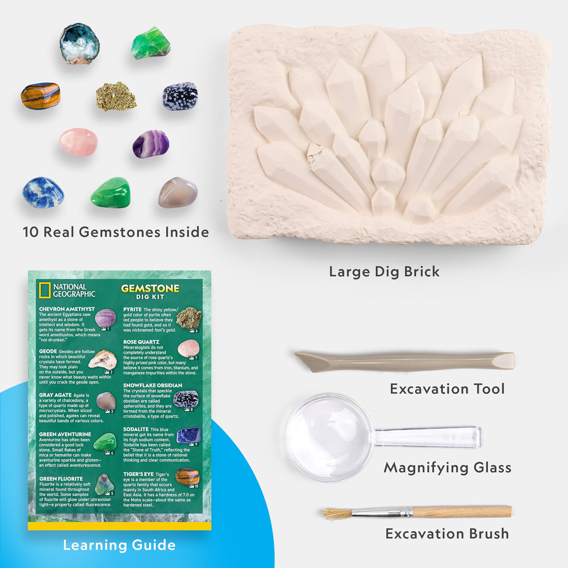 National Geographic Gemstone Dig Kit with 10 Real Gemstones for Kids