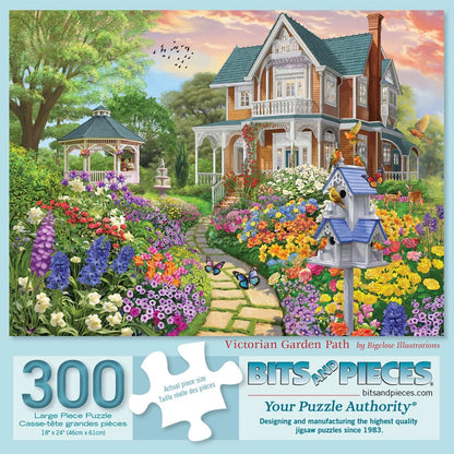 Bits and Pieces 300 Piece Puzzles for Adults 300 Large Pieces 18" x 24" Jigsaw Puzzles, Flowers Birds Gazebo, Random Die Cut, No 2 Pieces Alike