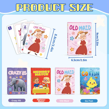 Kids Card Games, Go Fish, Old Maid, Memory Match and Crazy 8s, Go Fish Card Game for Kids 4-8, Fun Toddler Card Games for Family Game Night Party