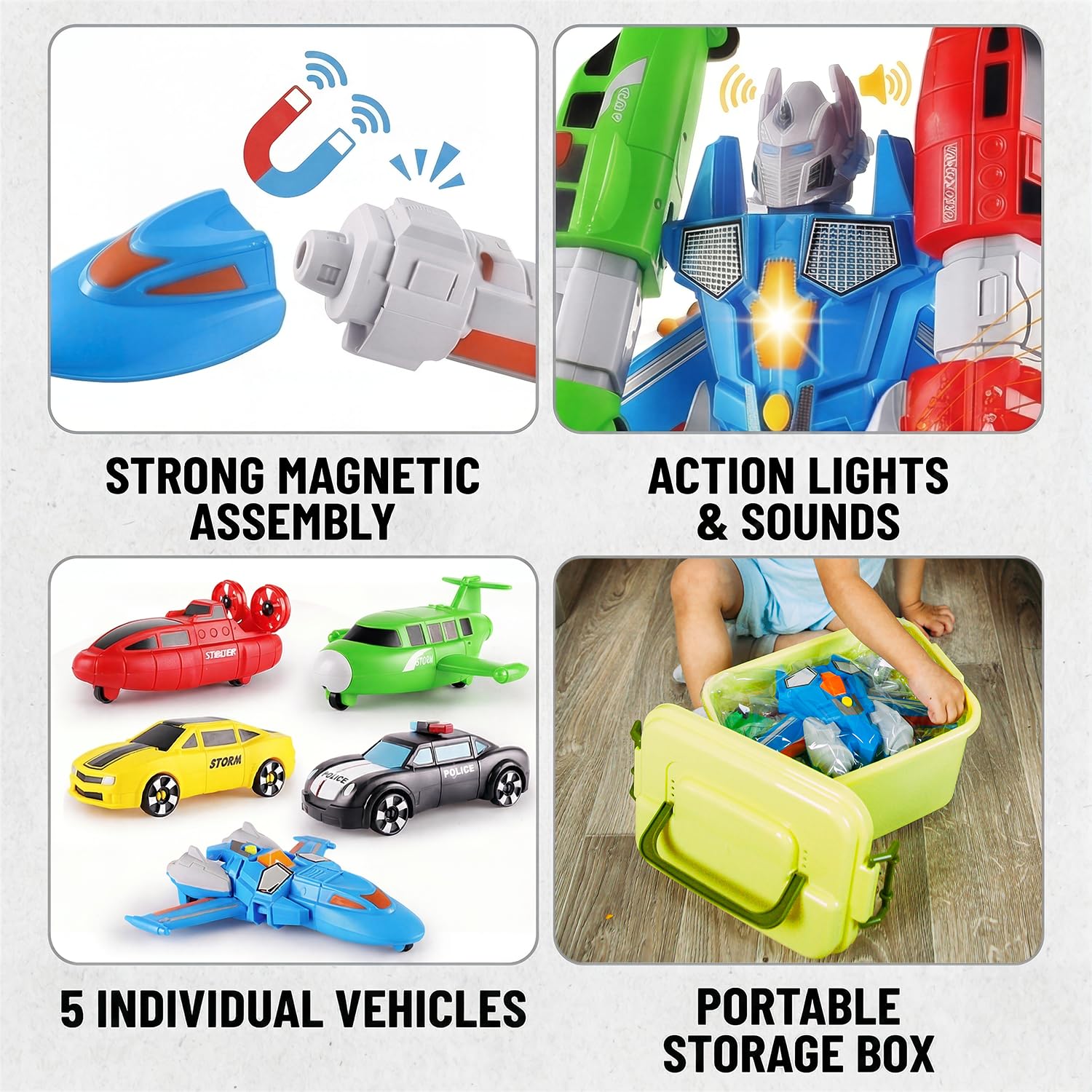 QUERCITRON Magnetic Vehicle Transform Robot Toy Build Car Mix Match Toddler