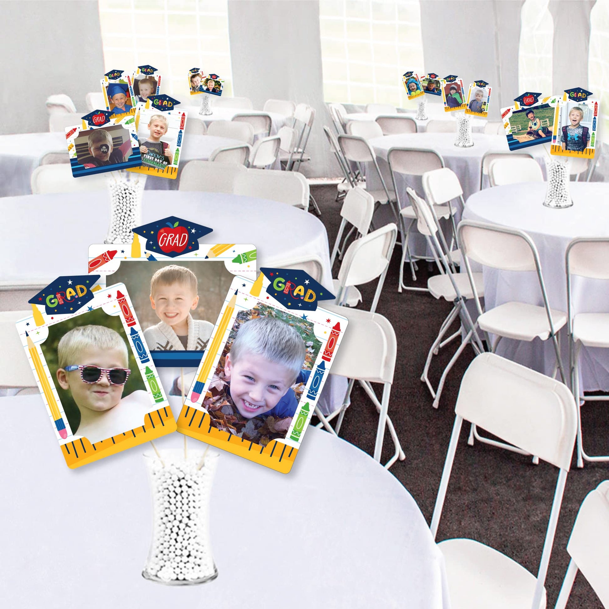 Big Dot of Happiness Elementary Grad - Kids Graduation Party Picture Centerpiece Sticks - Photo Table Toppers - 15 Pieces