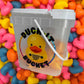 Duck Bucket Sticker | 7" Inch Round Sticker | Add to You Bucket of Duck Duck Tags and Rubber Ducks | Clear Background Rubber Duck Design