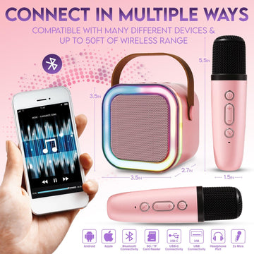 Karaoke Machine for Kids Adults, Portable Mini Bluetooth Speaker with 2 Wireless Microphones, LED Lights, Singing System for Family Home Party, Voice