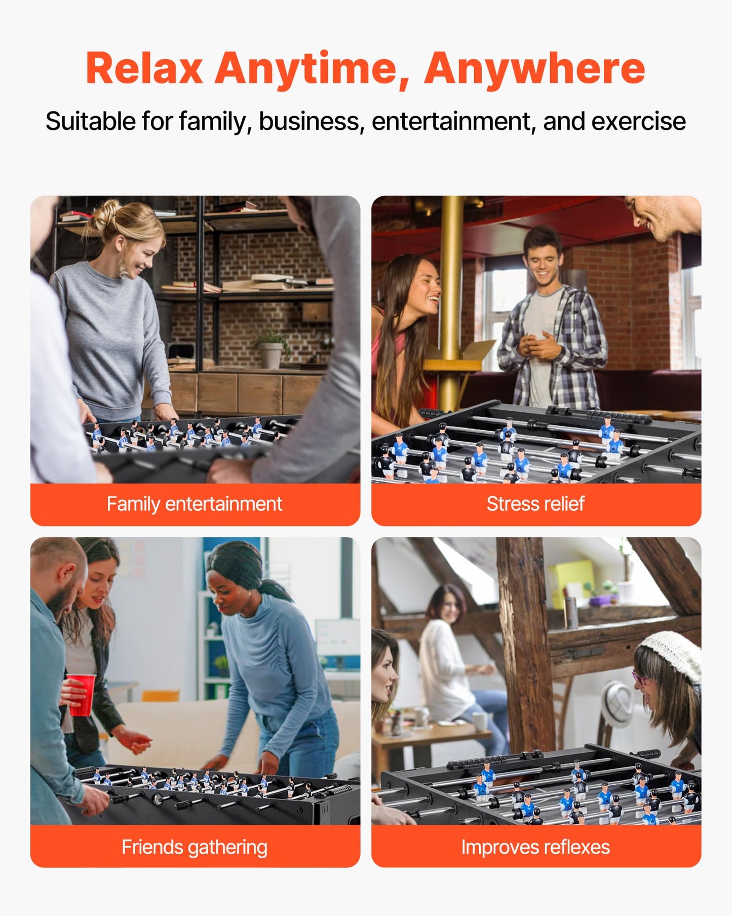VEVOR Foosball Table, 48 inch Standard Size Table, Indoor Full Size Foosball Tables for Home, Family, and Game Room, Durable Soccer Set, Includes 2