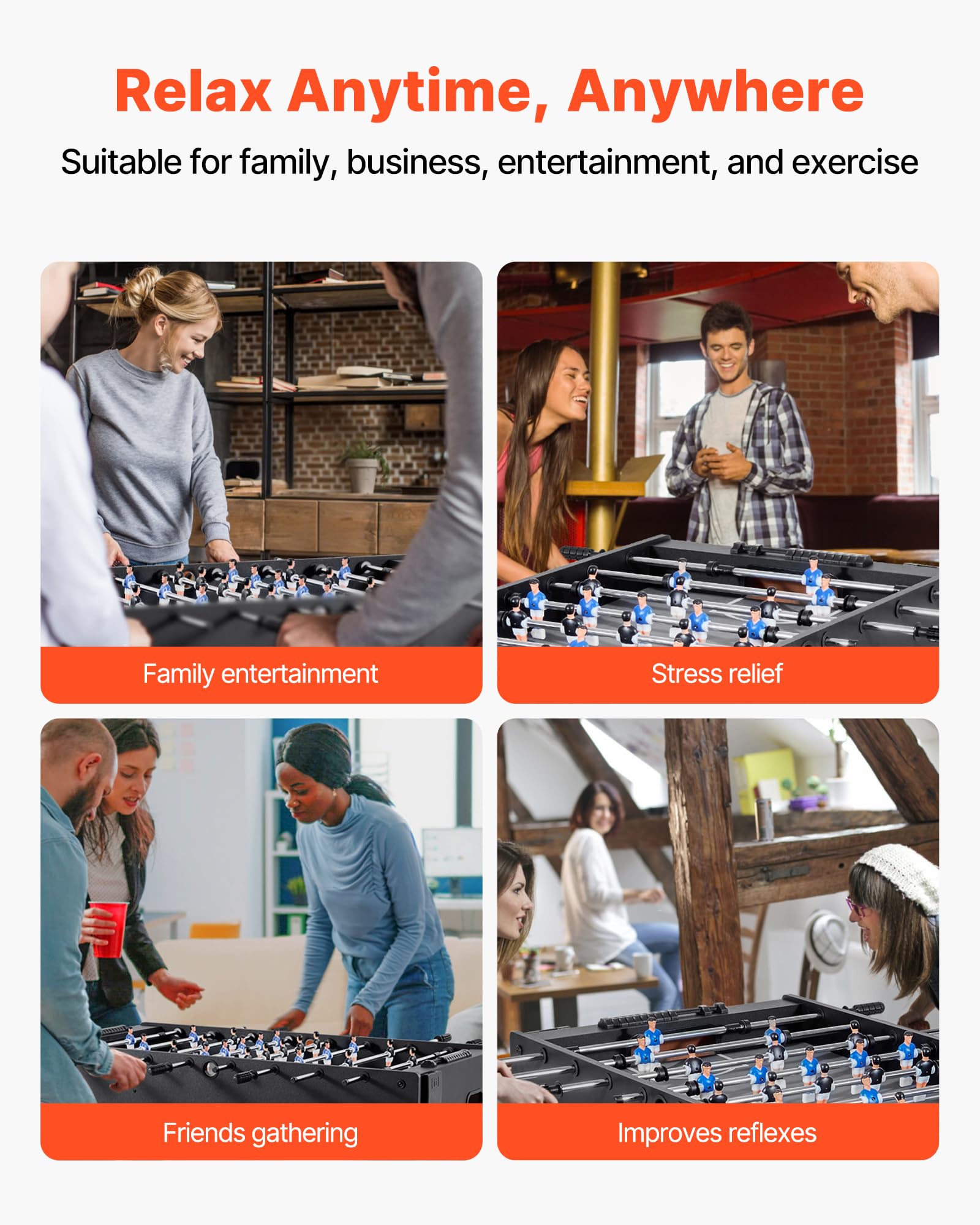VEVOR Foosball Table, 48 inch Standard Size Table, Indoor Full Size Foosball Tables for Home, Family, and Game Room, Durable Soccer Set, Includes 2