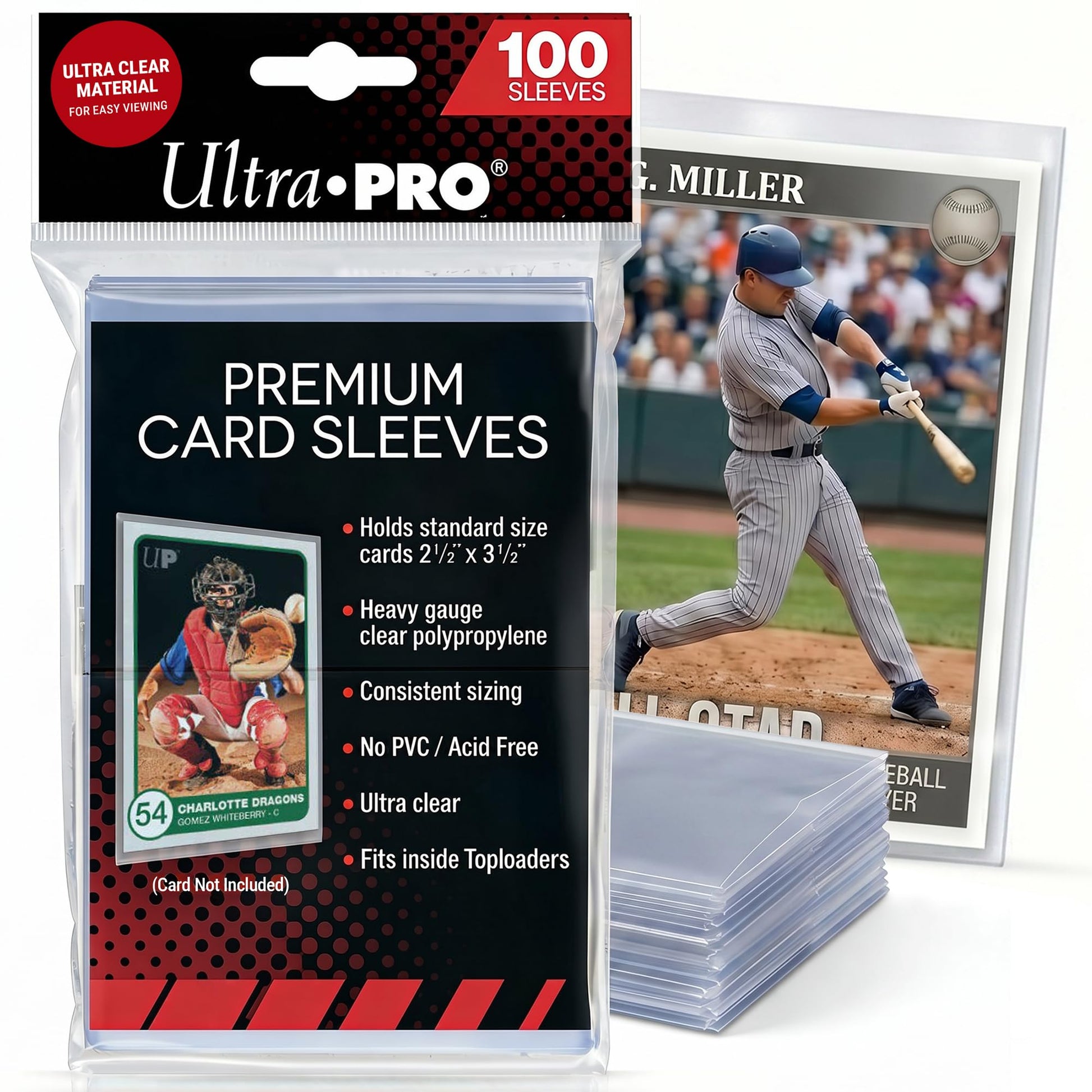 Ultra Pro - Premium Clear 100ct. Card Sleeves to Protect Sports Cards, Baseball / Football Cards, and Collectible Cards, Standard Size