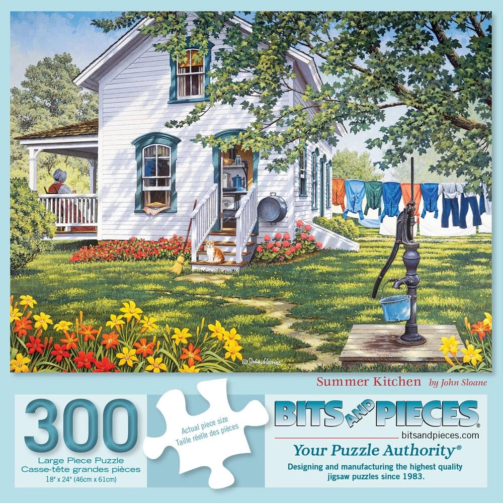 Bits and Pieces 300 Piece Puzzles for Adults - Summer Kitchen - 300 Large Pieces 18" x 24" Jigsaw Puzzles, Americana Country Farmhouse, No 2 Pieces