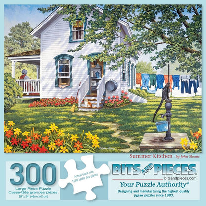 Bits and Pieces 300 Piece Puzzles for Adults - Summer Kitchen - 300 Large Pieces 18" x 24" Jigsaw Puzzles, Americana Country Farmhouse, No 2 Pieces