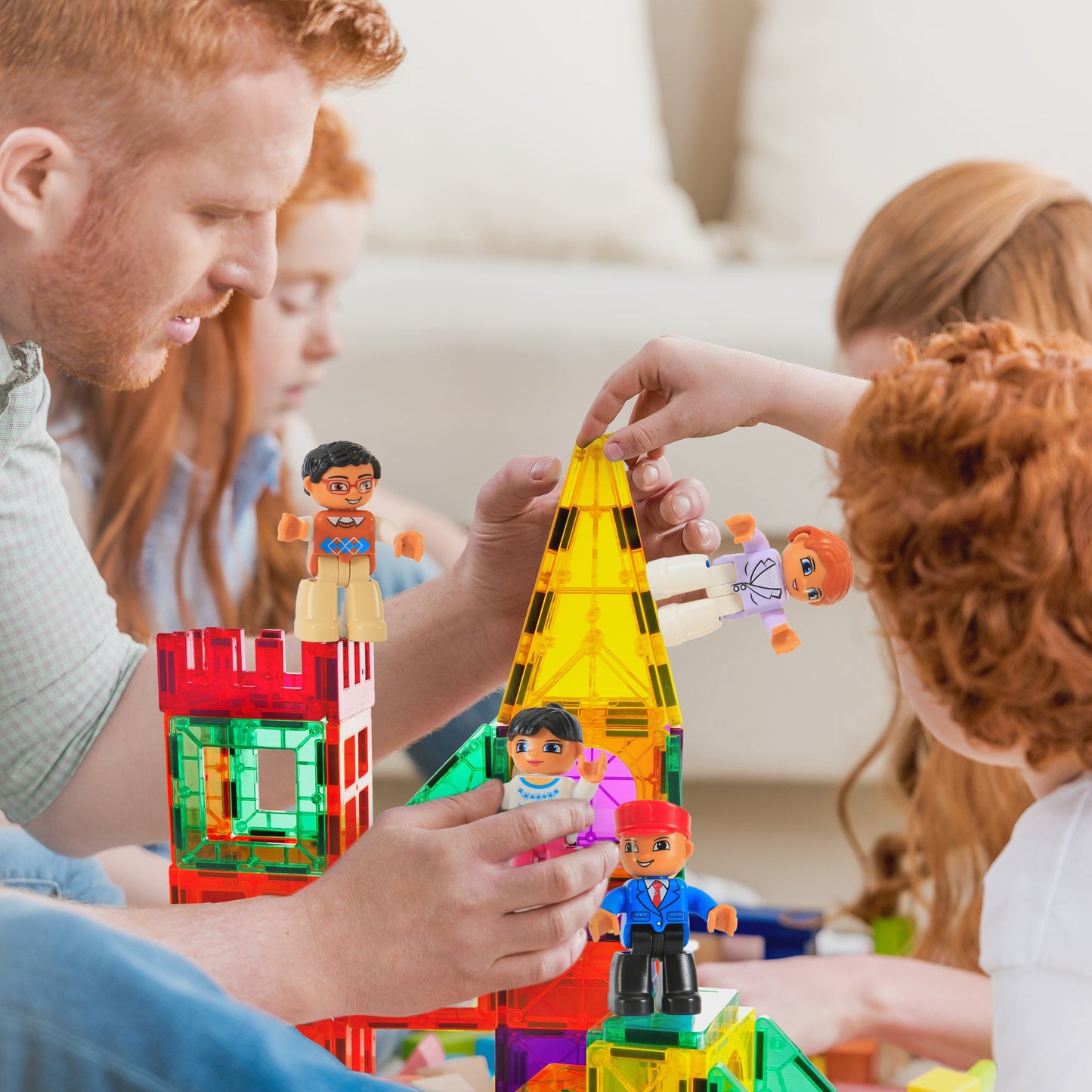 Magnetic Figures Set of 4-Toddlers Community Action Toy People, Magnetic Tiles Expansion Pack for Boys and Girls - Educational Stem Toys Add on Sets