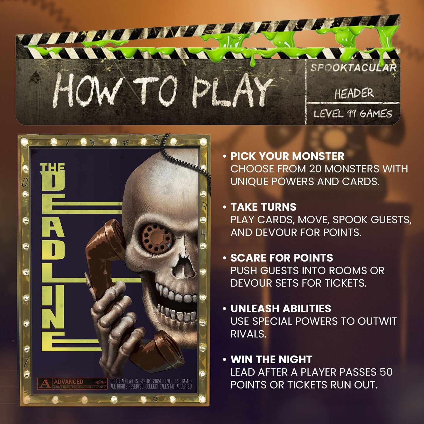 Spooktacular Board Game - Play as 20 Spooky Cinema Monsters, Horror Strategy Game for 1-5 Players
