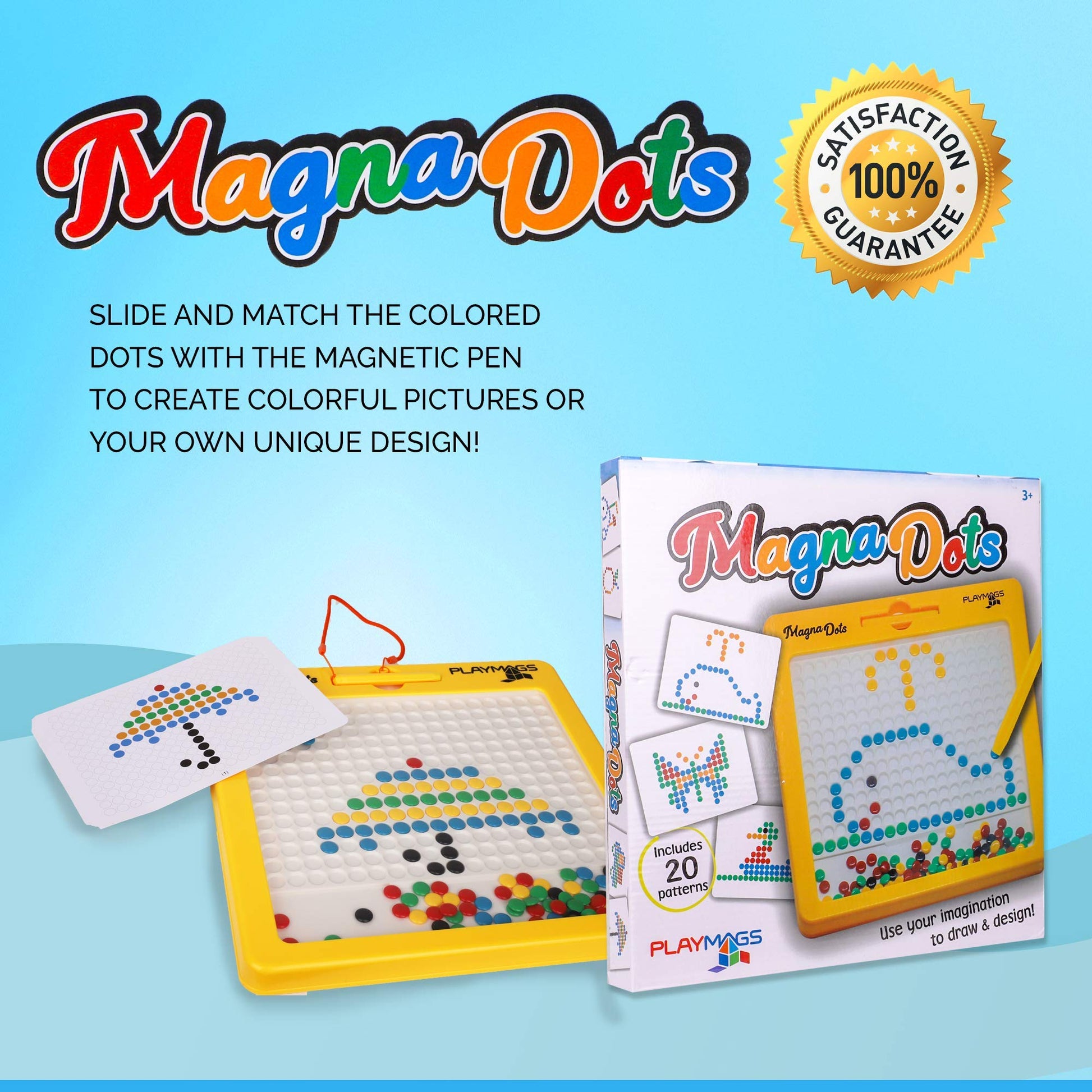 Playmags Large Magnetic Drawing Board for Kids - Magna Dots Doodle Board with Magnetic Pen - 12.5" Large Size with Kid Safe Magnets - Fun Toy Birthday