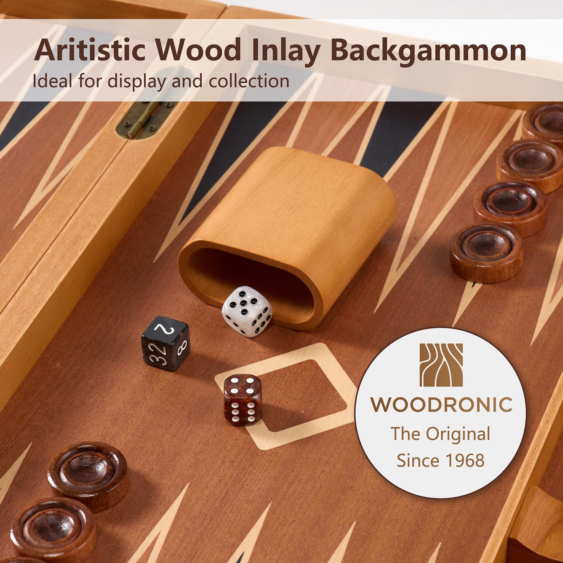 Wood Backgammon Set for Adults - 17 Inch Classic Strategy Board Game Case - Premium Folding Backgammon Set with Wooden Playing Pieces, Dices