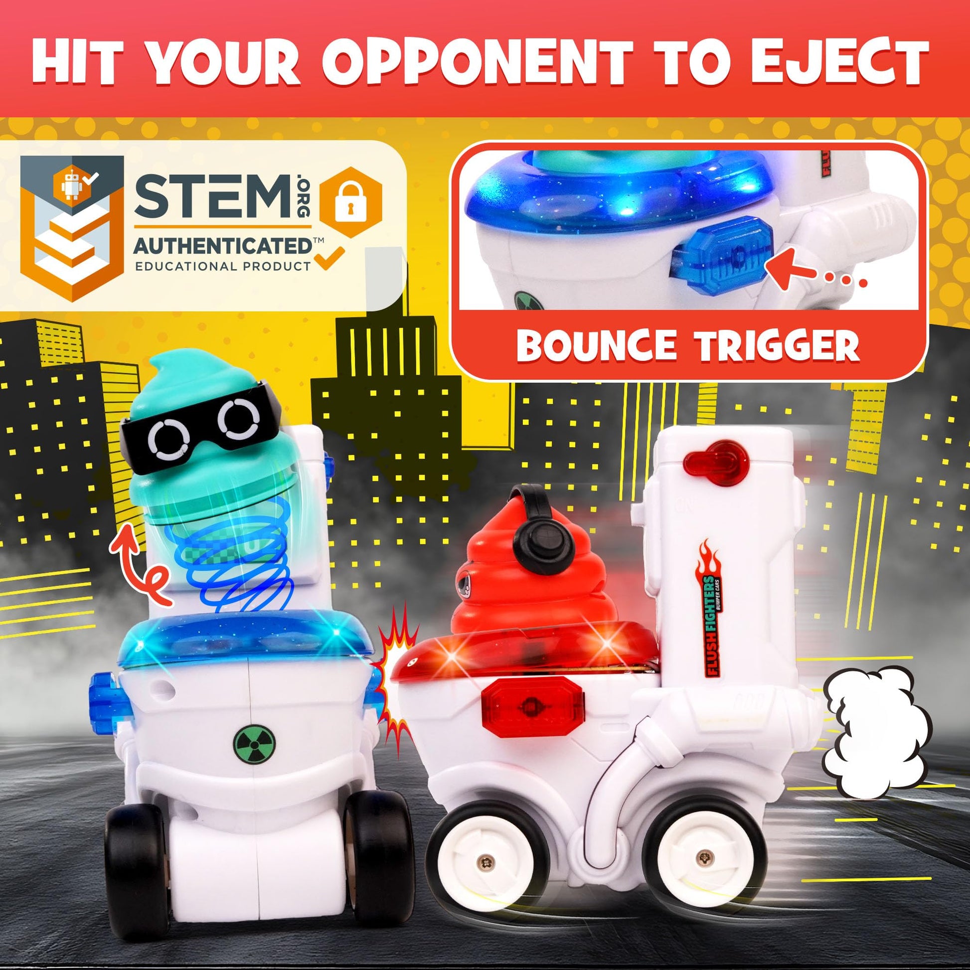 Force1 Flush Fighters Bumper Cars 2pk Mini Remote Control Cars for Kids - Fighting Toilet RC Car with LED Lights, Ejecting Figures, Sound Effects, 2