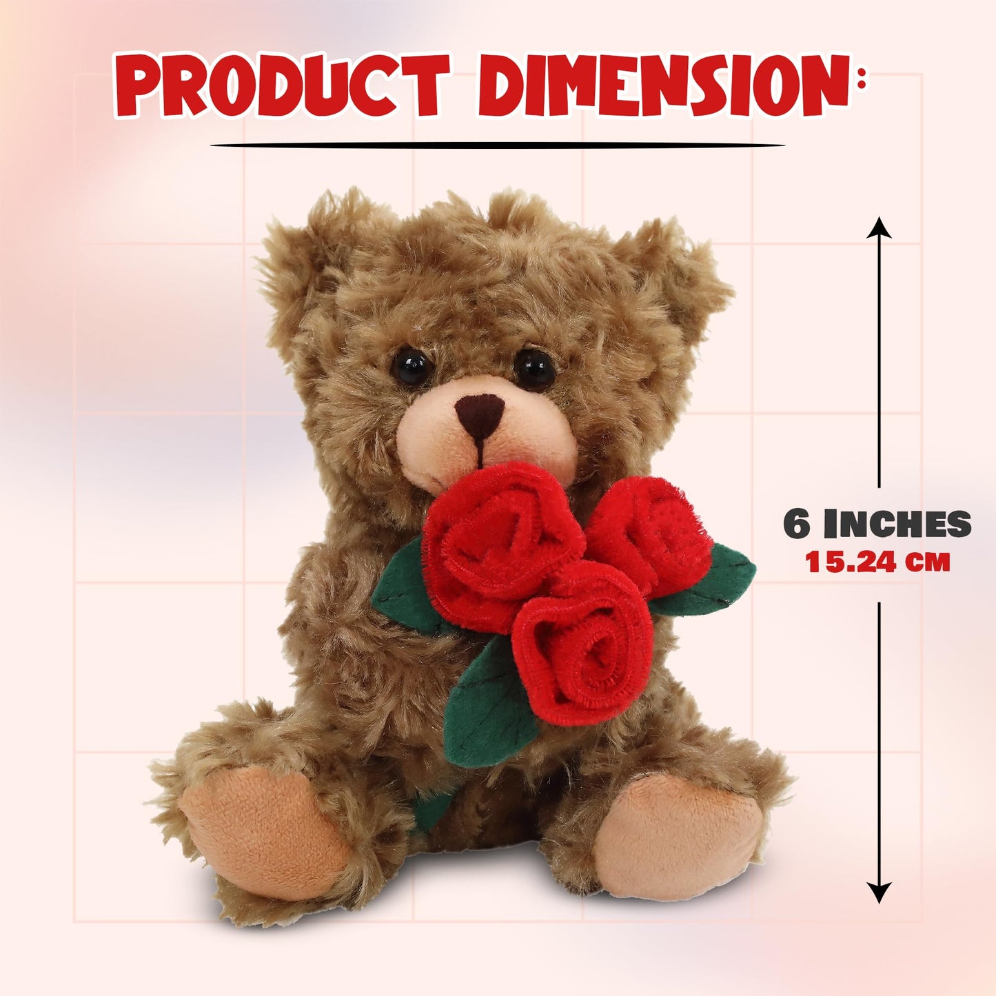 Plushland Stuffed Mocha Rose Bear, Plush Bear Toy for Kids & Adults - Red Rose in Hand - Brown-6 inches