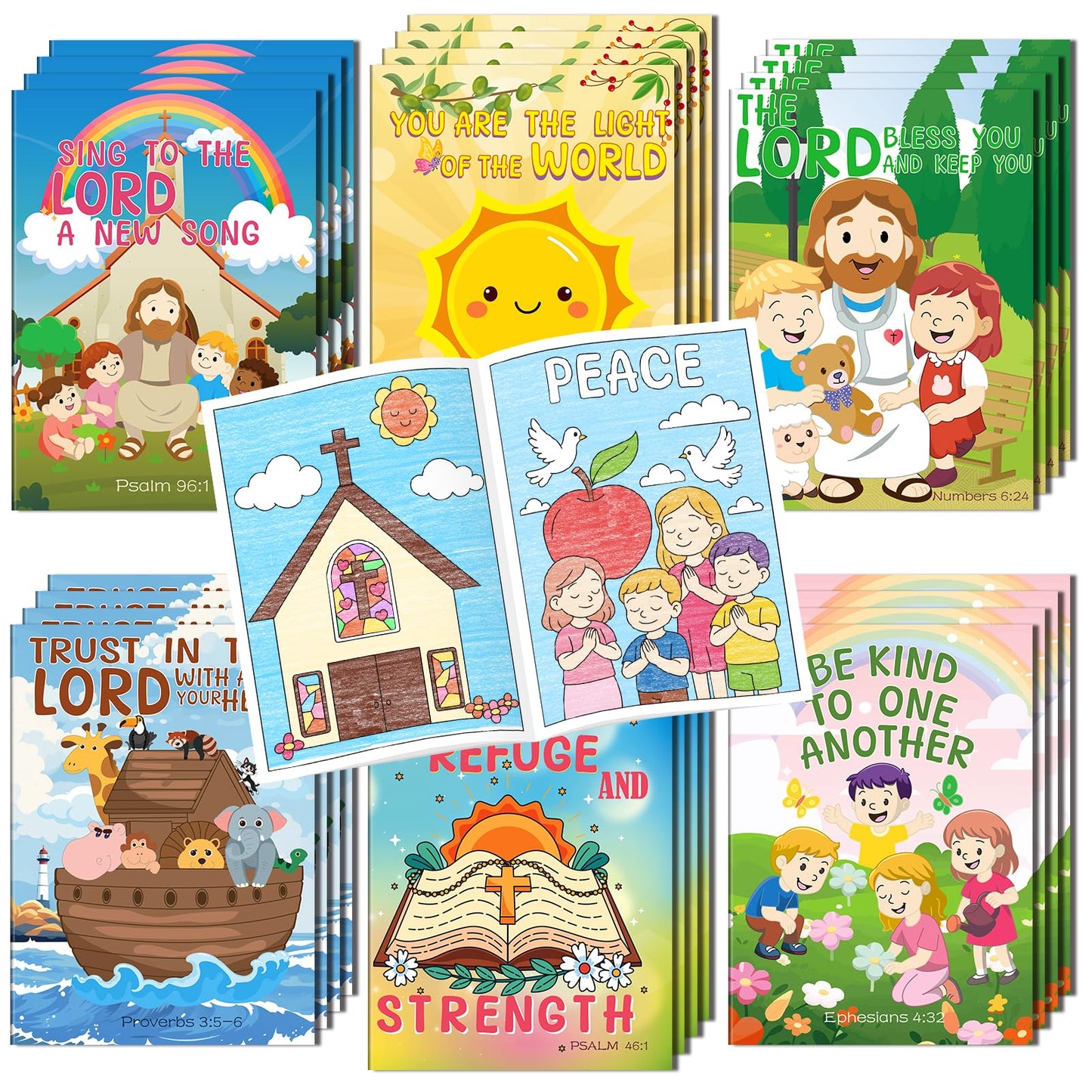 Kalysky 24Pcs Christian Bible Coloring Books for Kids, Mini Religious Jesus Stories Booklet Bulk,DIY Art Drawing Book Activity Supplies for Church
