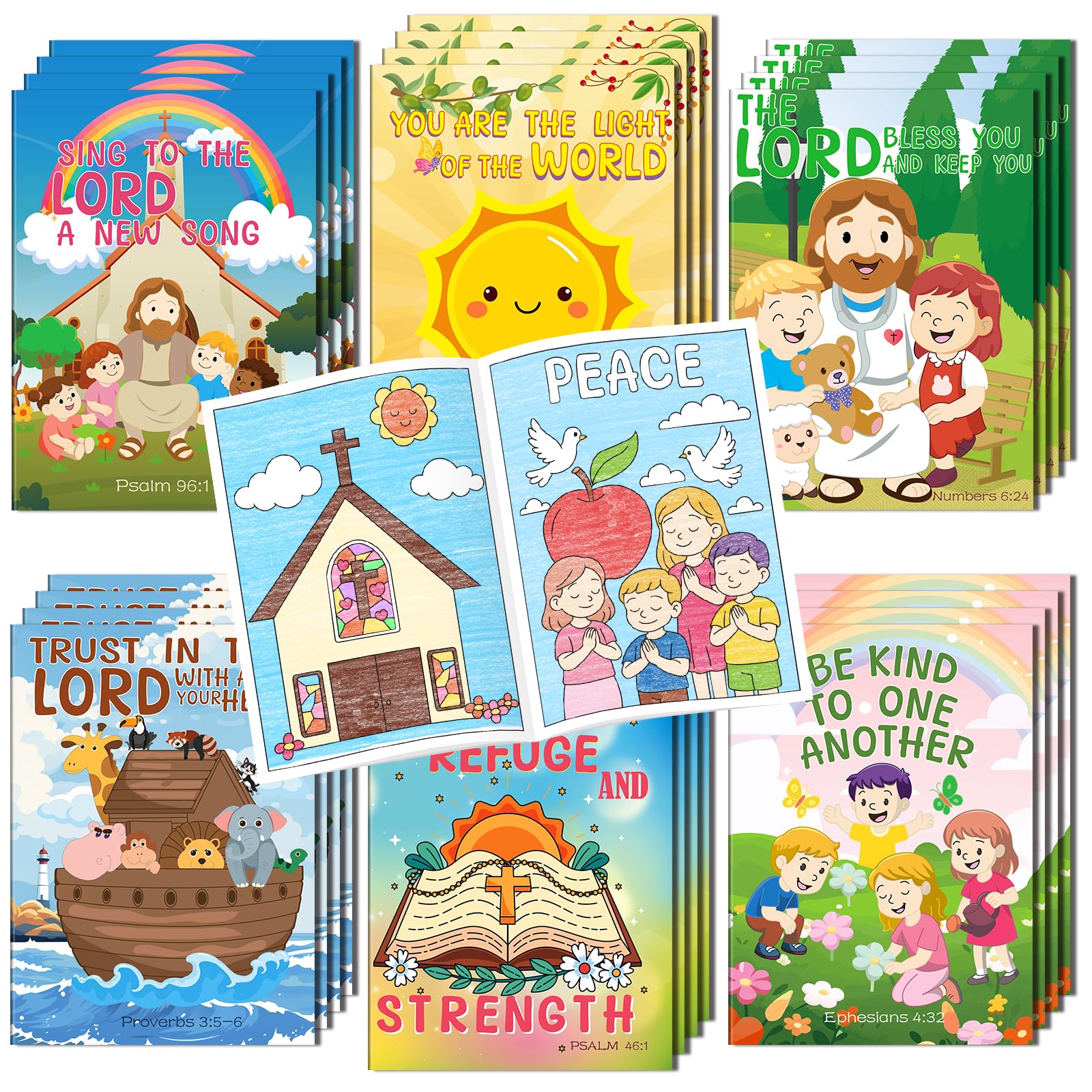 Kalysky 24Pcs Christian Bible Coloring Books for Kids, Mini Religious Jesus Stories Booklet Bulk,DIY Art Drawing Book Activity Supplies for Church