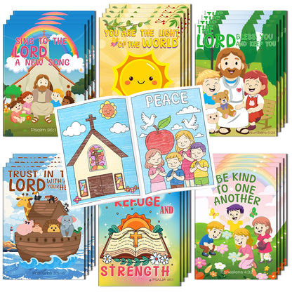 Kalysky 24Pcs Christian Bible Coloring Books for Kids, Mini Religious Jesus Stories Booklet Bulk,DIY Art Drawing Book Activity Supplies for Church