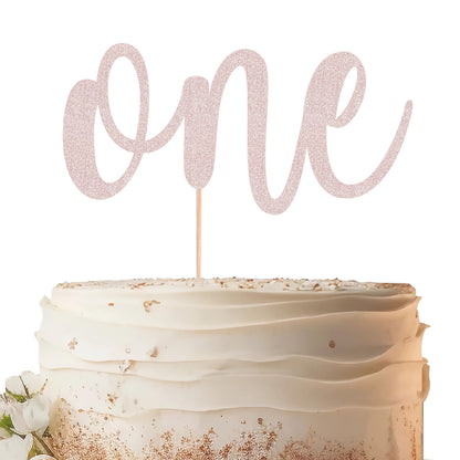 EONNCNT One Cake Topper - Rose Gold Glitter 1st Birthday Cake Decorating Supplies for Boys or Girls, First Birthday Cake Topper for Baby Shower 1st