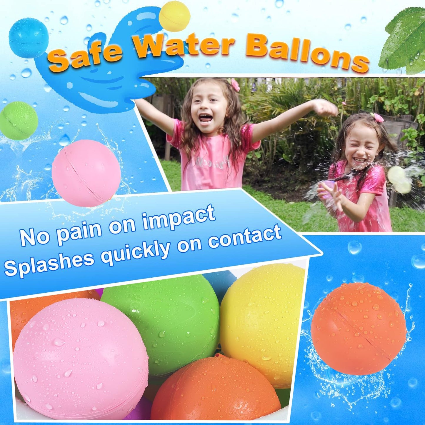 Reusable Water Balloons 6 Pcs with Mesh Bag, Self Sealing Easy Quick Fill