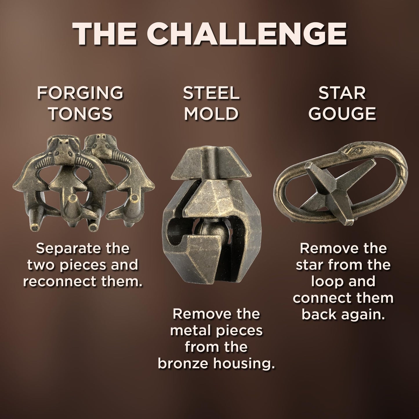 True Genius: Viking Forge - 3 Cast Metal Brainteaser Puzzles, Disentanglement Puzzle, Difficulty Level 3-5, Project Genius, Ages 8+